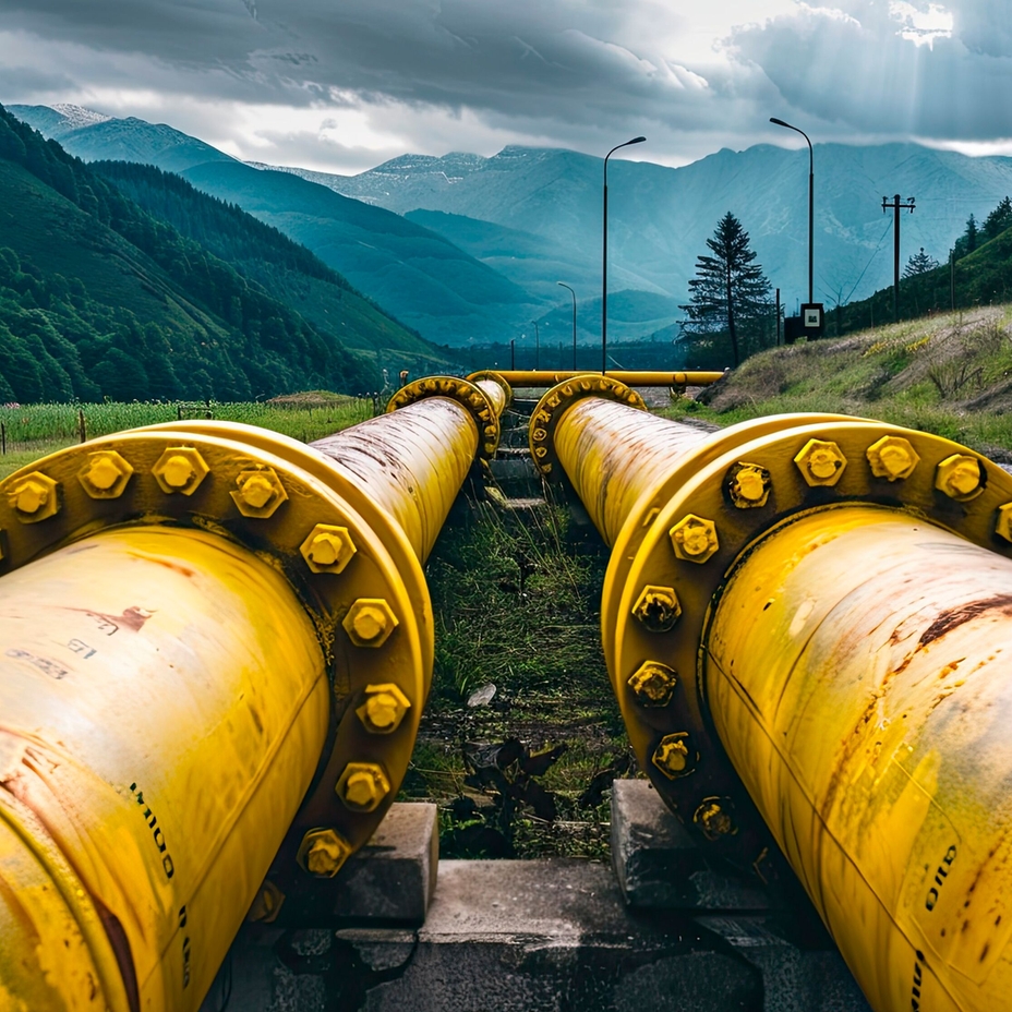 Natural gas pipeline in mountain landscape