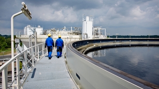 Workers at the wastewater treatment plant of a chemical park