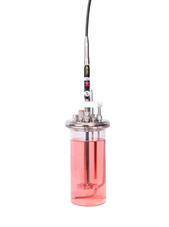 Raman Rxn-10 probe with a bio multi optic in a bio sleeve in a table-top, single-use bioreactor