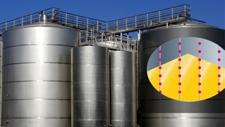 Cross-section of a food silo with installed multi-point thermometers